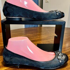 Rare COACH Black Patent Cap Toe Ballet Flats Signature C-Logo Pattern Size 8.5